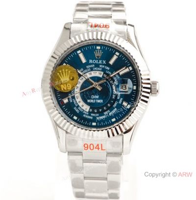 Swiss Copy Rolex Sky Dweller World Timer Stainless Steel Blue 42mm Watch N9 FACTORY